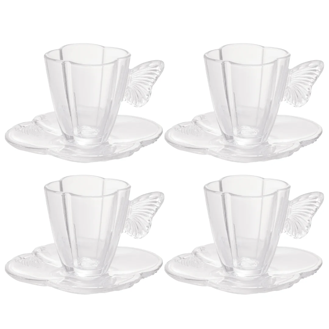 Jogo 4 Xícaras de Chá com Pires em Vidro Butterfly 180ml - Image 10