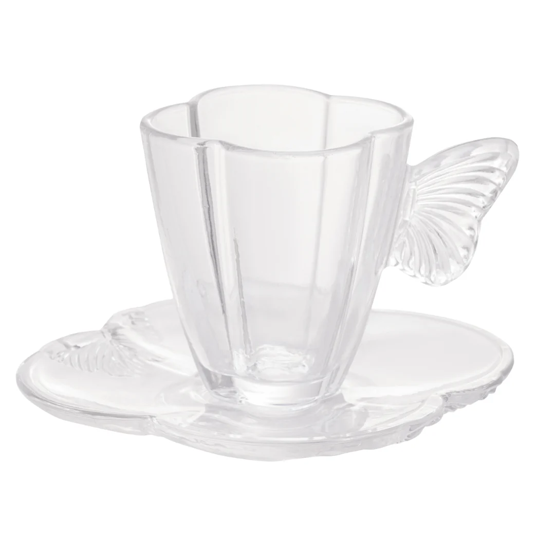 Jogo 4 Xícaras de Chá com Pires em Vidro Butterfly 180ml - Image 11