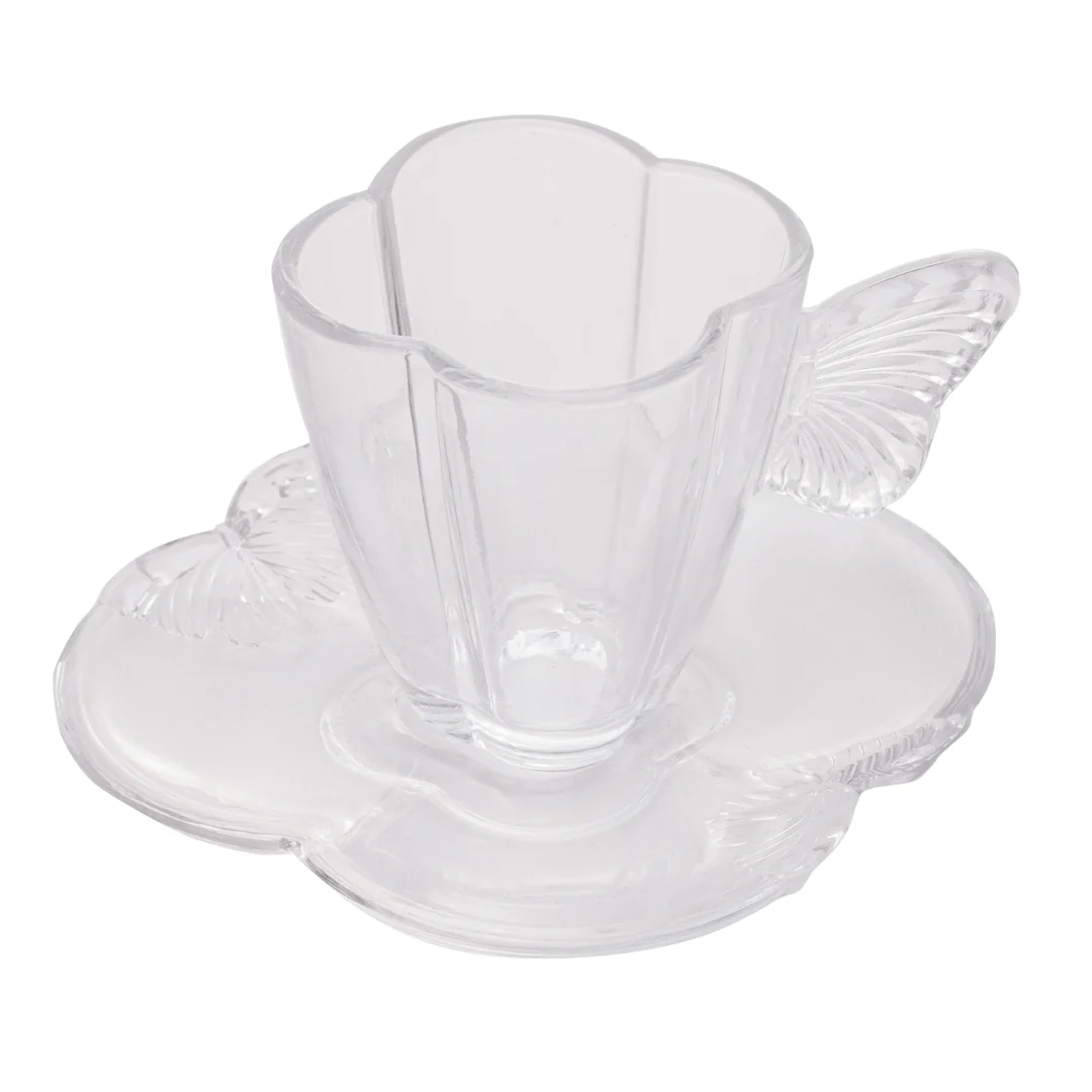 Jogo 4 Xícaras de Chá com Pires em Vidro Butterfly 180ml - Image 12