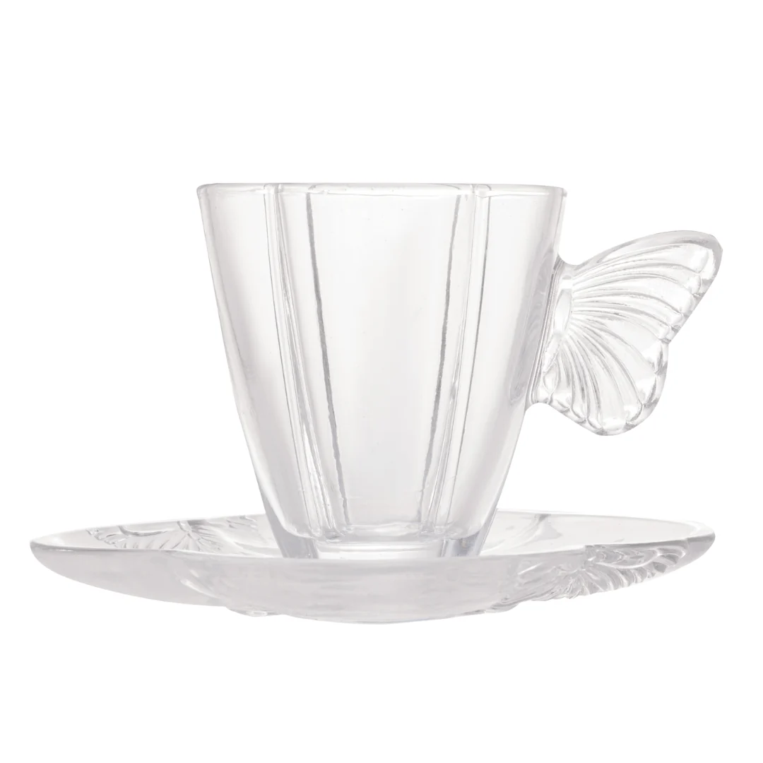 Jogo 4 Xícaras de Chá com Pires em Vidro Butterfly 180ml - Image 13