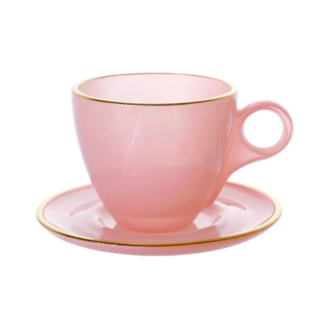 Jogo 4 Xicaras de Chá com Pires Fio de Ouro em Cristal Rosa 170ml - Image 2