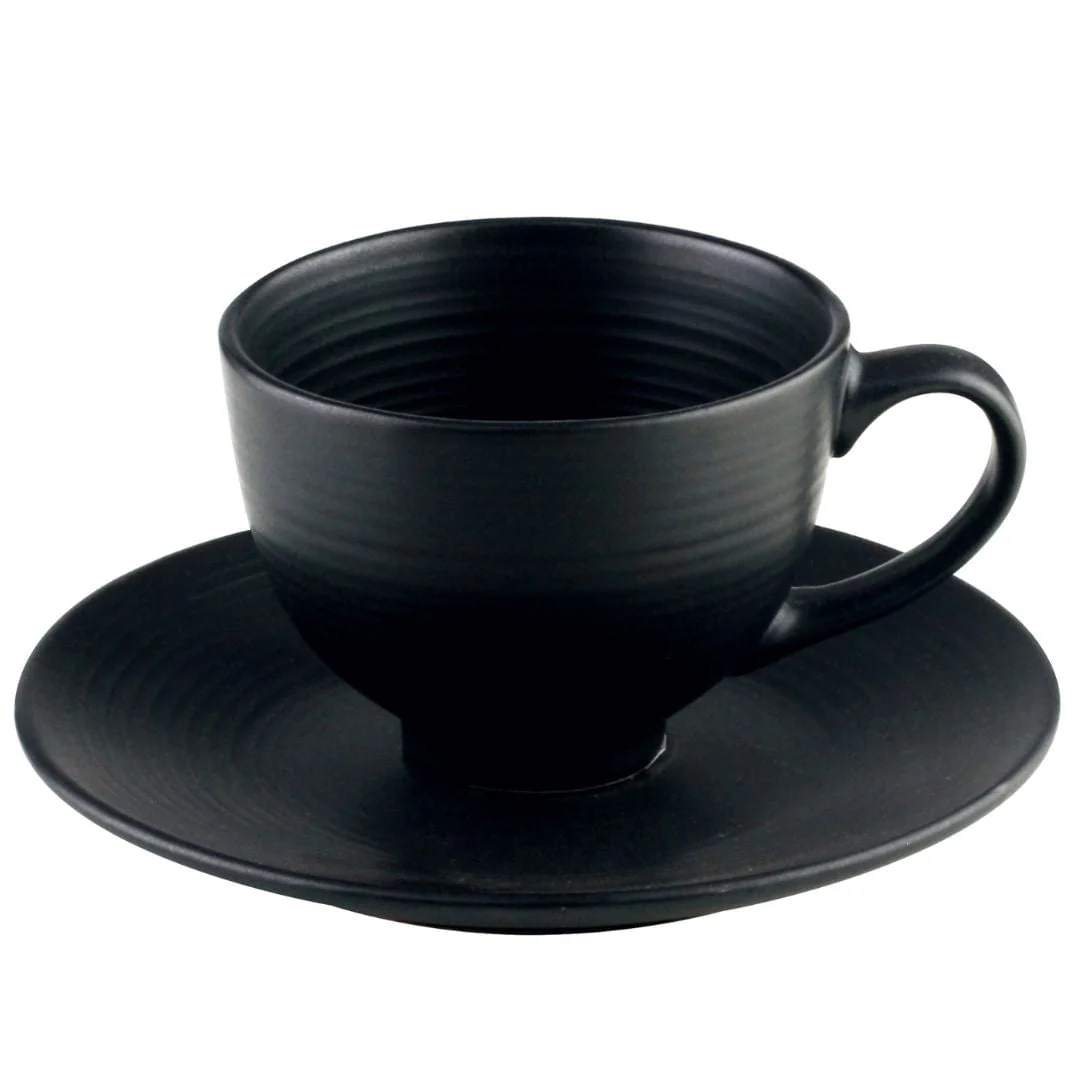 Jogo 4 Xicaras para Chá em Cerâmica com Pires Preto 195ml - Image 6