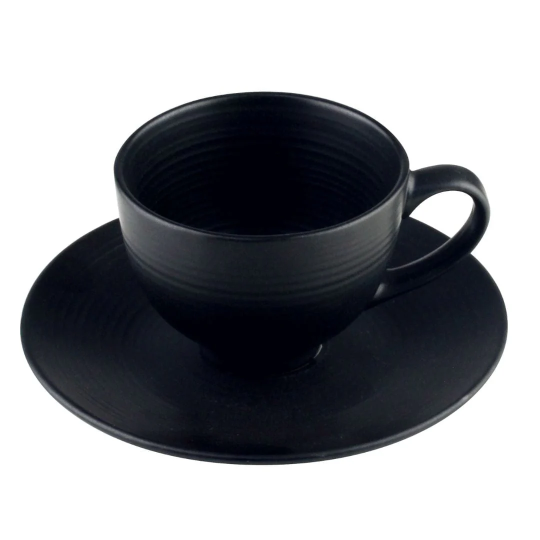 Jogo 4 Xicaras para Chá em Cerâmica com Pires Preto 195ml - Image 7