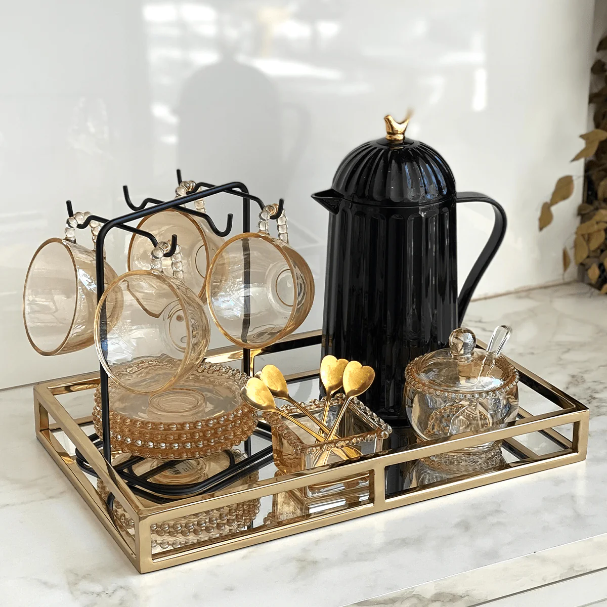 Jogo 4 Xicaras para Chá em Cristal com Pires Pearl Âmbar 180ml - Image 5
