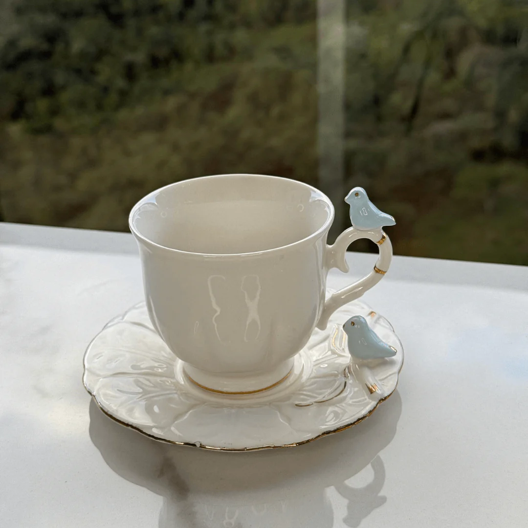 Jogo 4 Xicaras para Chá em Porcelana Birds Branca 200ml - Image 3