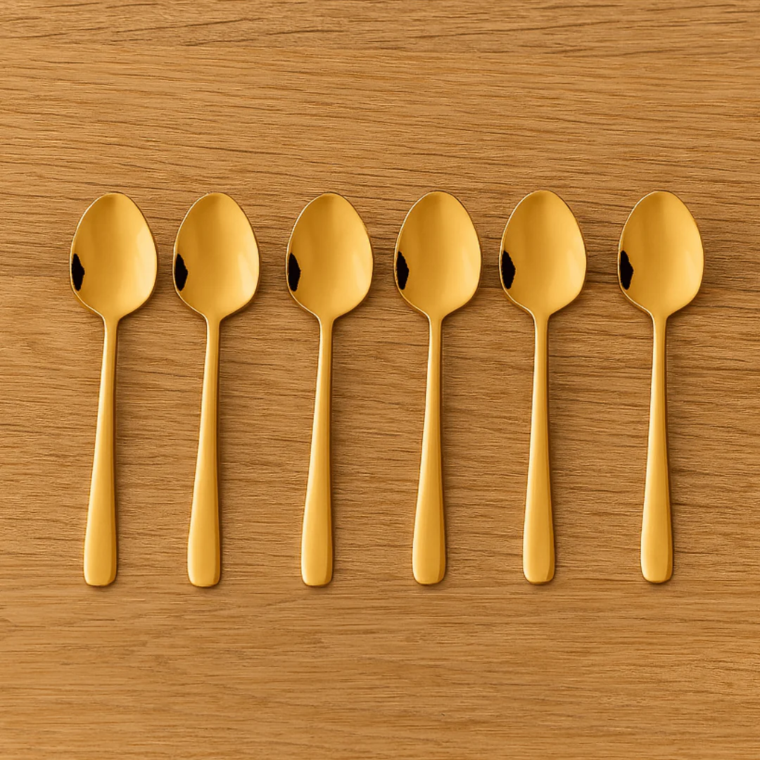 Jogo 6 Colheres para Café Viena Dourado 11cm