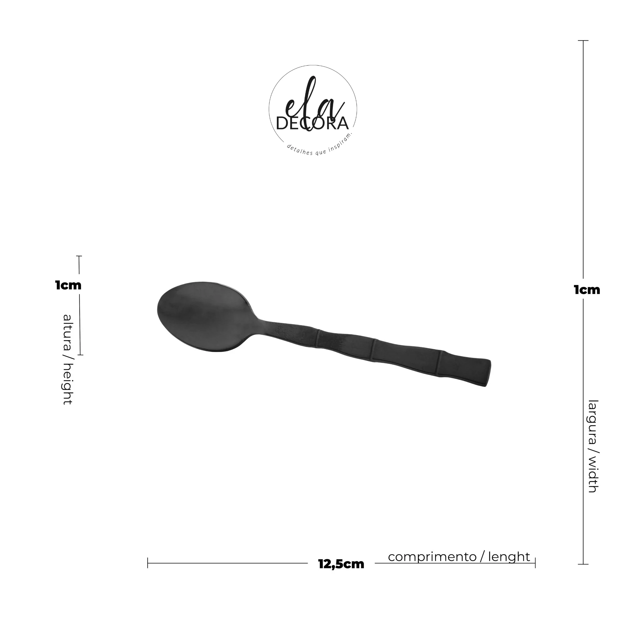 Jogo 6 Colheres para Chá Estilo Bambu Aço Inox Elegant Preto Ônix 12,5 cm - Image 8