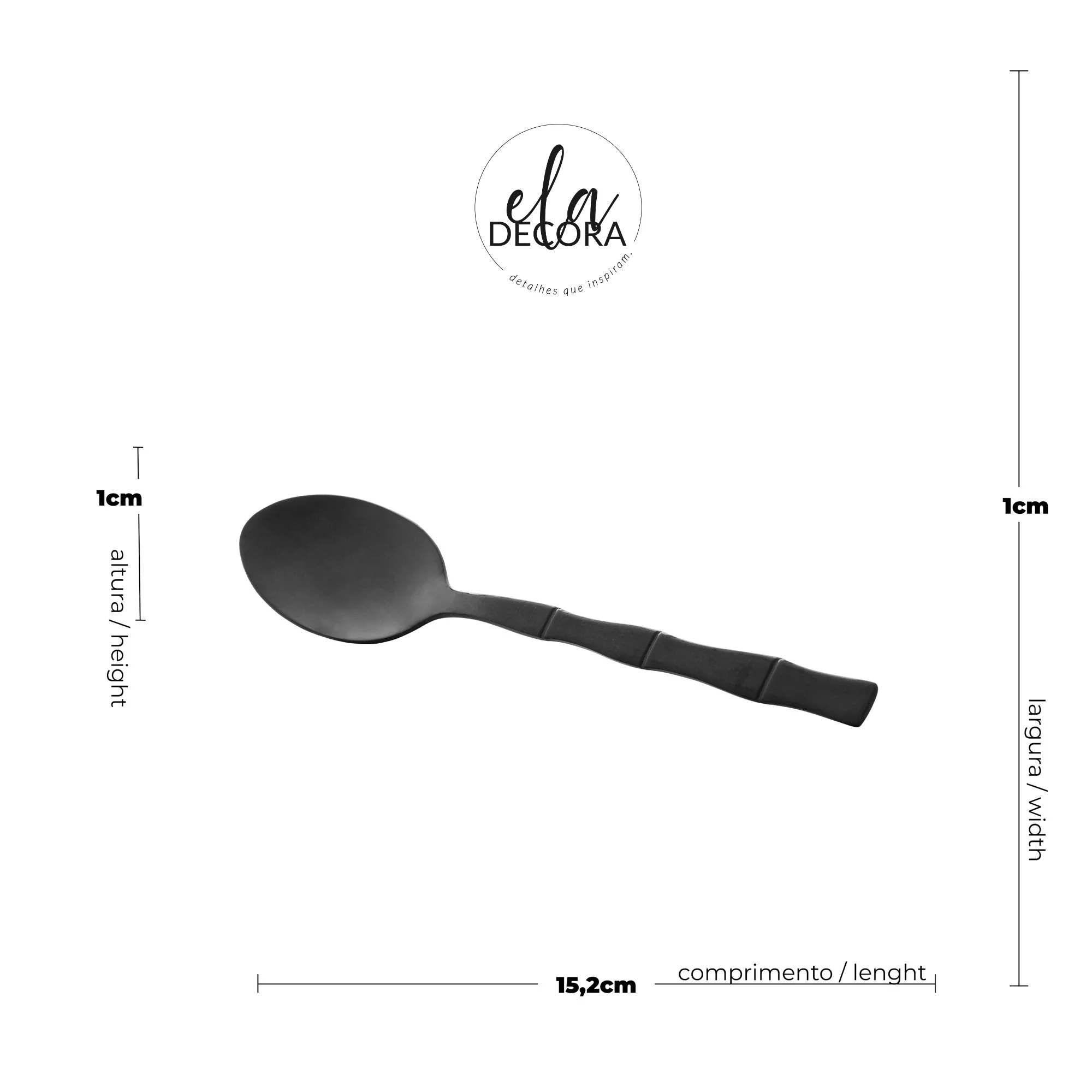 Jogo 6 Colheres para Sobremesa Estilo Bambu Aço Inox Elegant Preto Ônix 15,2 cm - Image 7