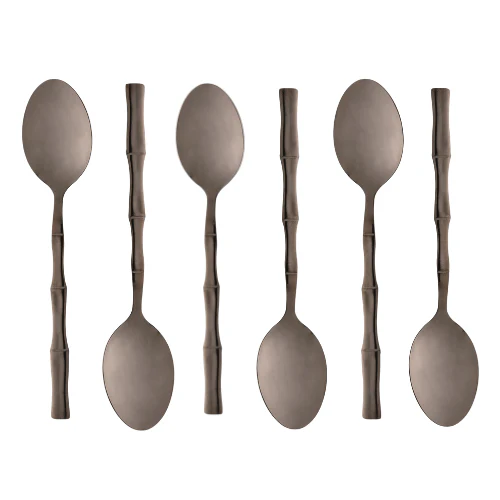 Jogo 6 Colheres para Sobremesa Estilo Bambu Aço Inox Elegant Preto Ônix 15,2 cm - Image 8