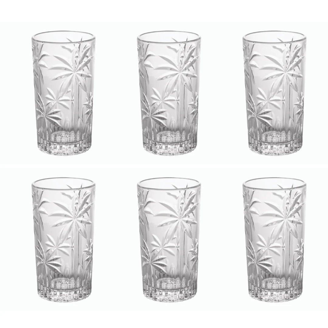 Jogo 6 Copos Altos Cristal de Chumbo Palm Tree 360ml