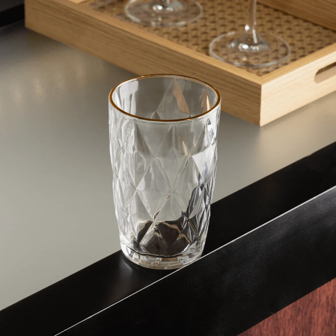 Jogo 6 Copos Altos de Vidro Diamond Fio de Ouro 390ml - Image 2