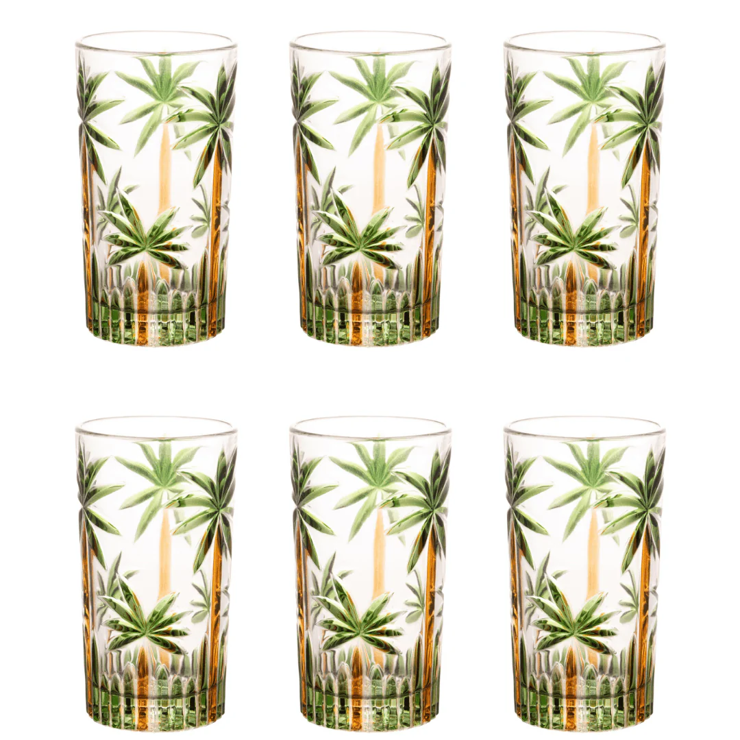 Jogo 6 Copos Altos em Cristal Palm Tree 360ml