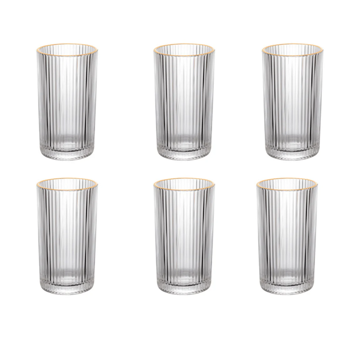 Jogo 6 Copos Altos Long Drink com Borda Dourada Graffiato 420ml - Image 9