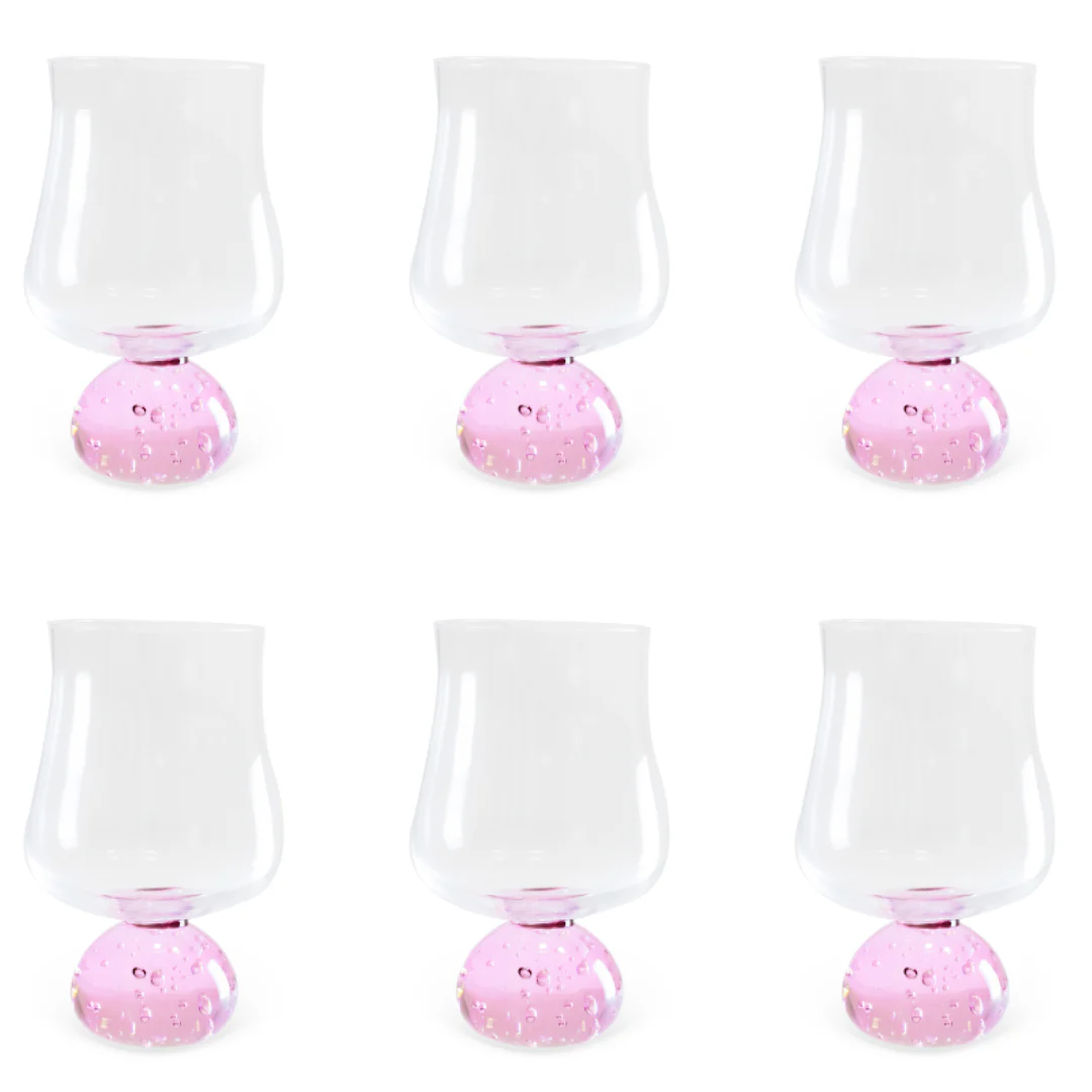 Jogo 6 Taças Base Esfera Rosa e Transparente 440ml - Image 5