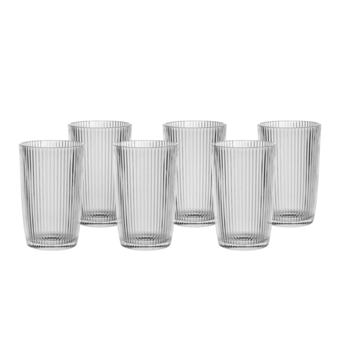 Jogo 6 Copos de Vidro Alto Long Drink Graffiato Transparente 370ml