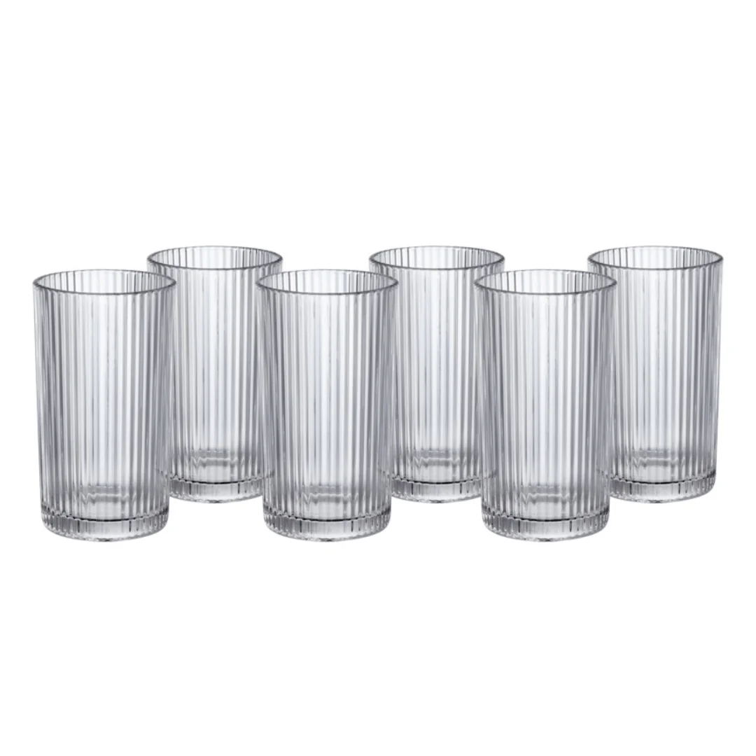 Jogo 6 Copos de Vidro Alto Long Drink Graffiato Transparente 420ml - Image 2