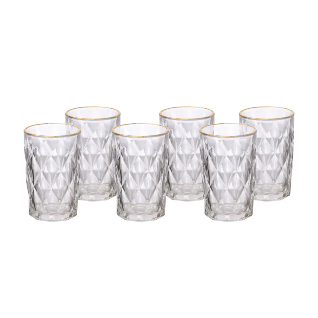 Jogo 6 Copos Diamond Long Drink Fio de Ouro 340ml - Image 2