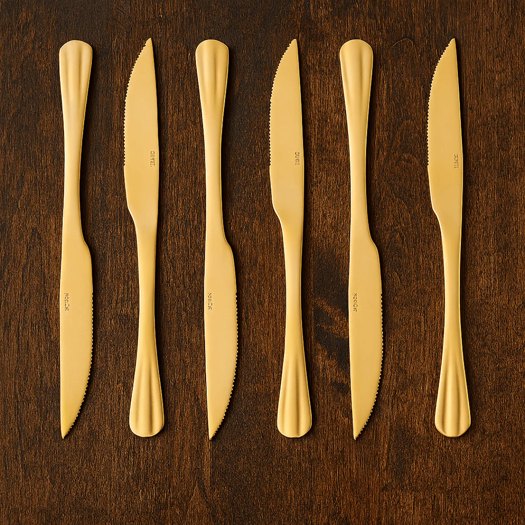 Jogo 6 Facas Churrasco Positano Dourado 23cm