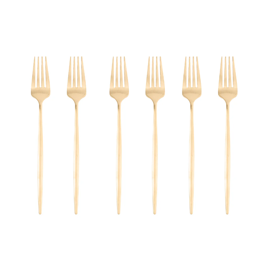 Jogo 6 Garfos para Mesa Opera Aço Inox Dourado 22cm