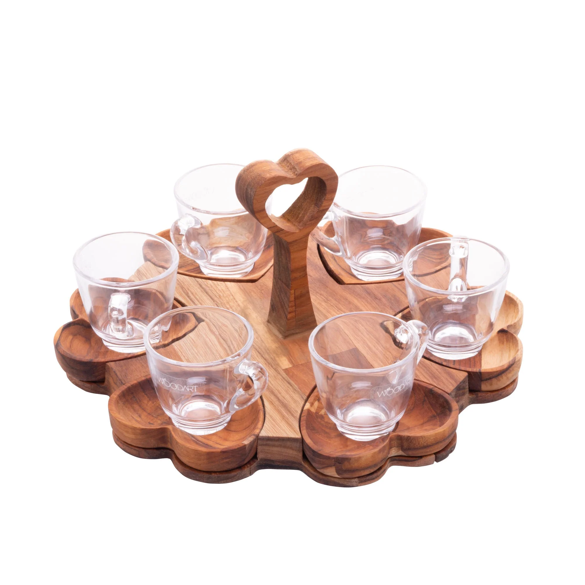 Jogo 6 Xícaras de Café 65ml com Pires Coração e Suporte de Madeira Teca - Image 3