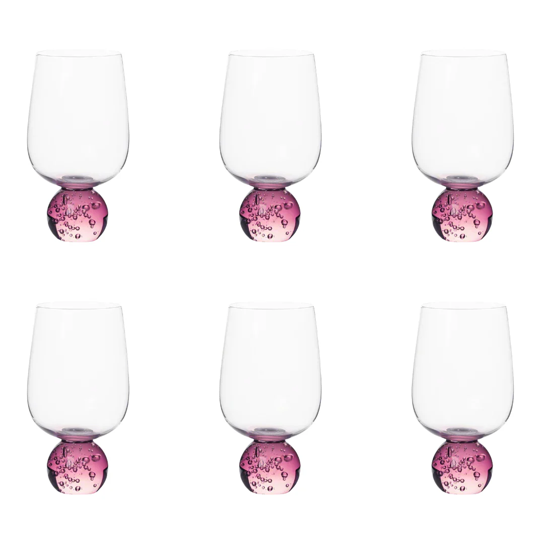 Jogo 6 Taças Base Esfera Rosa e Transparente 550ml