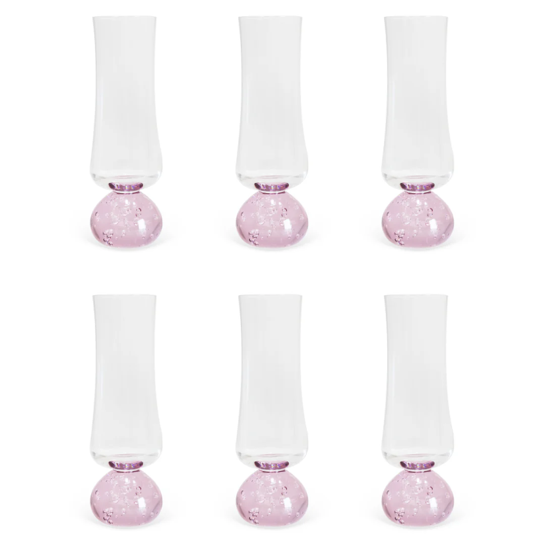 Jogo 6 Taças Champanhe Base Esfera Rosa e Transparente 240ml - Image 4