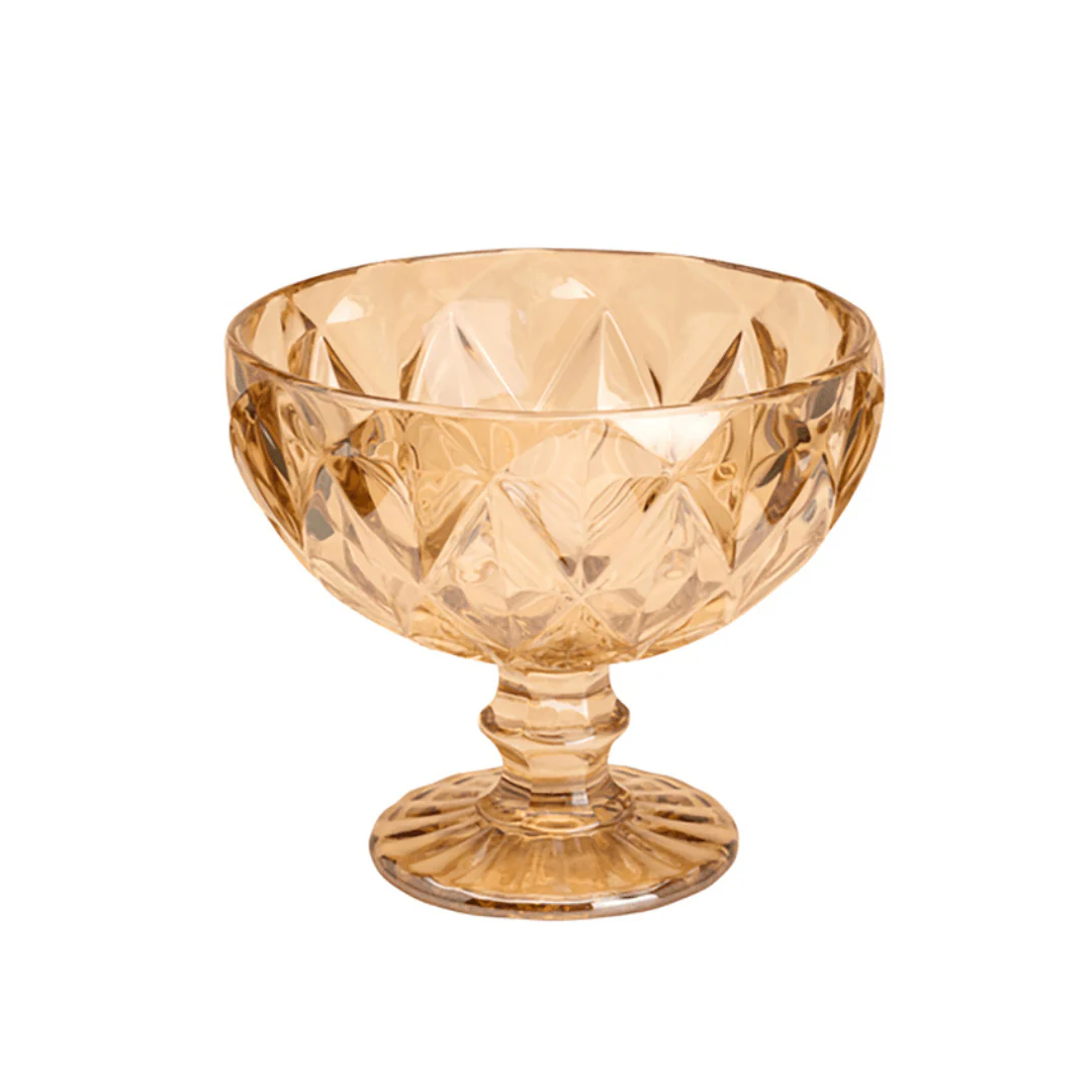 Jogo 6 Taças Coupe Sorvete Sobremesa Champanhe Diamond Vidro Âmbar Metalizado 310ml - Image 4