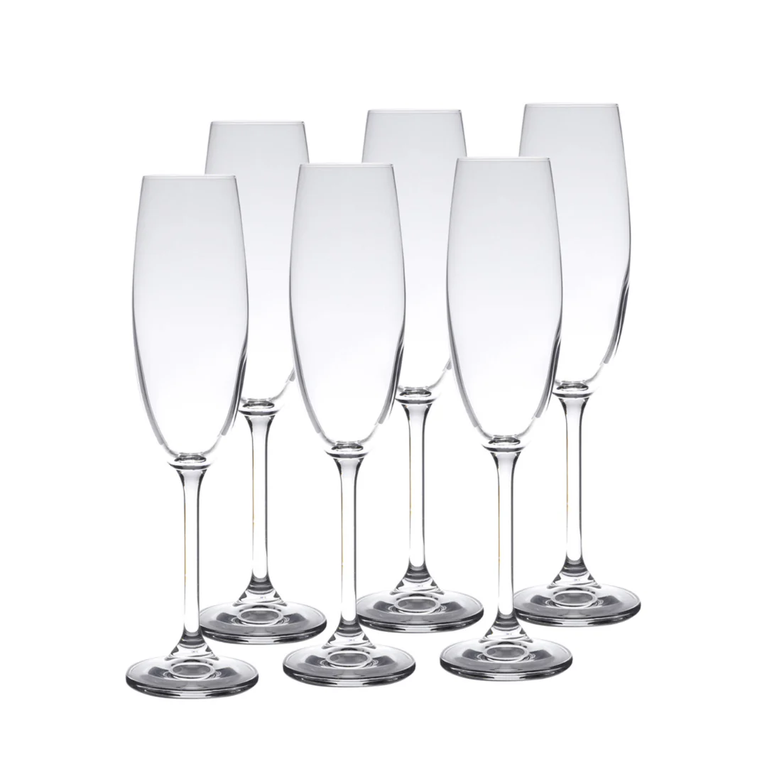 Jogo 6 Taças de Cristal Ecológica para Champagne Espumante Transparente 220ml