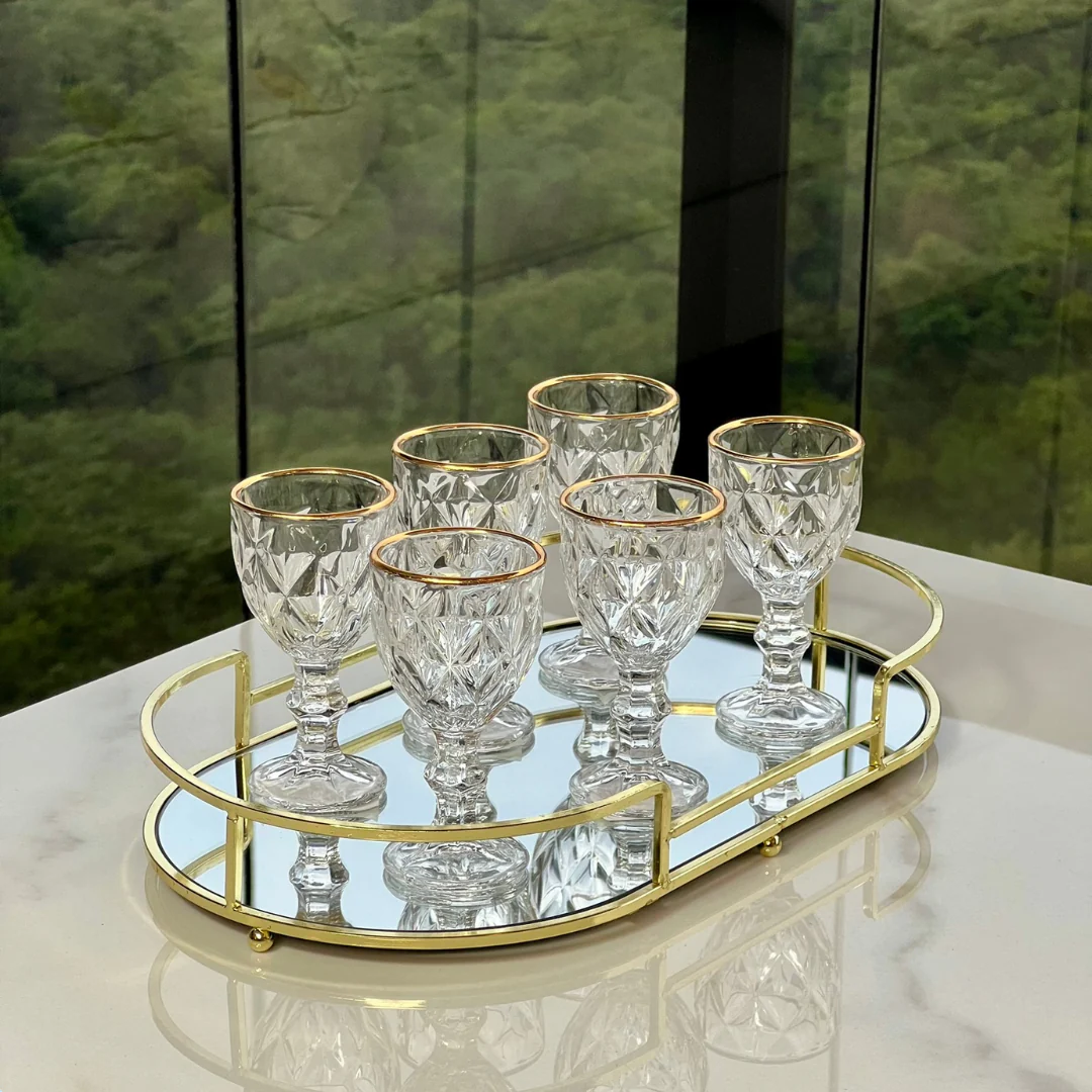 Jogo 6 Taças de Licor Fio de Ouro Diamond 50ml