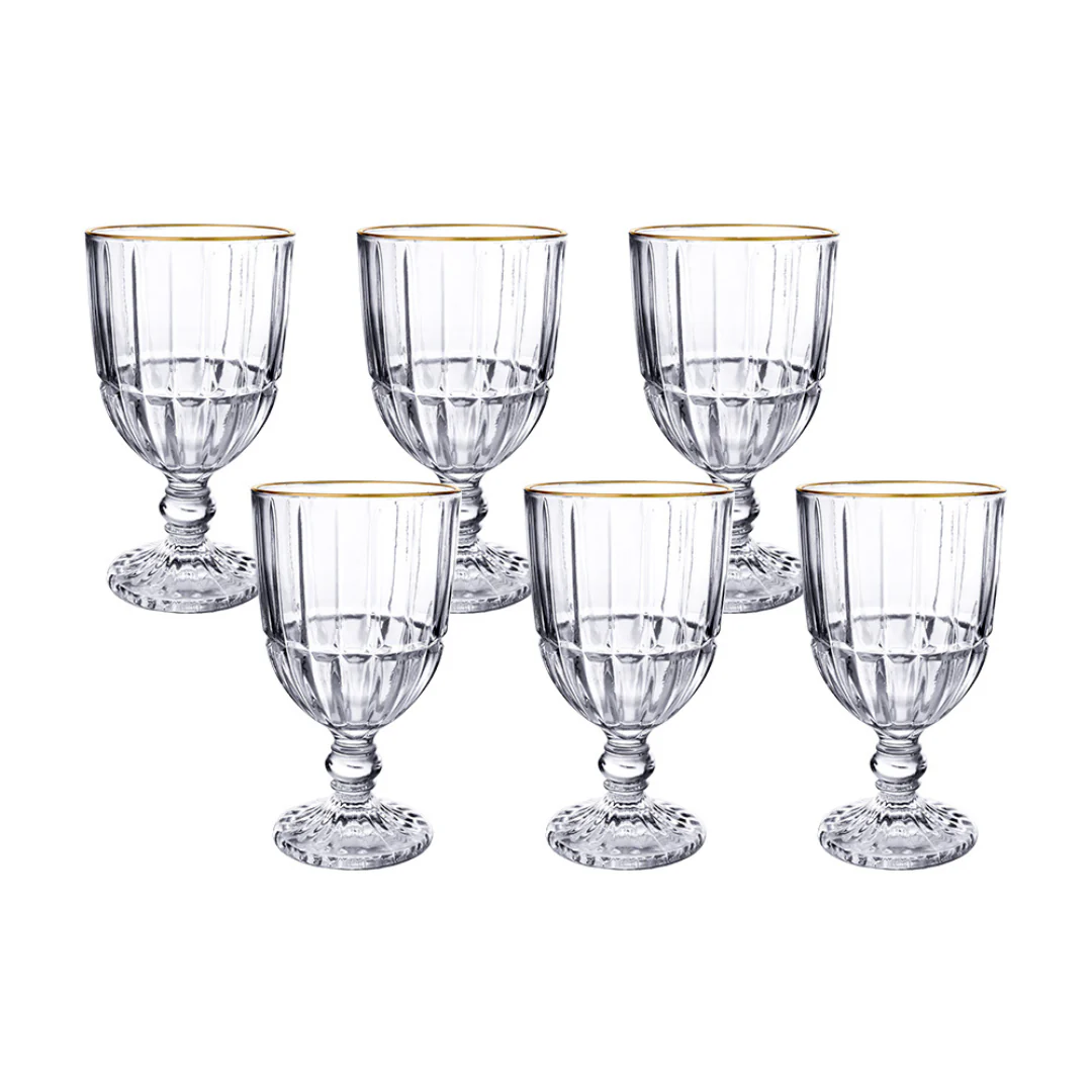 Jogo 6 Taças de Vidro Cristalle com Borda Dourada 360ml - Image 3