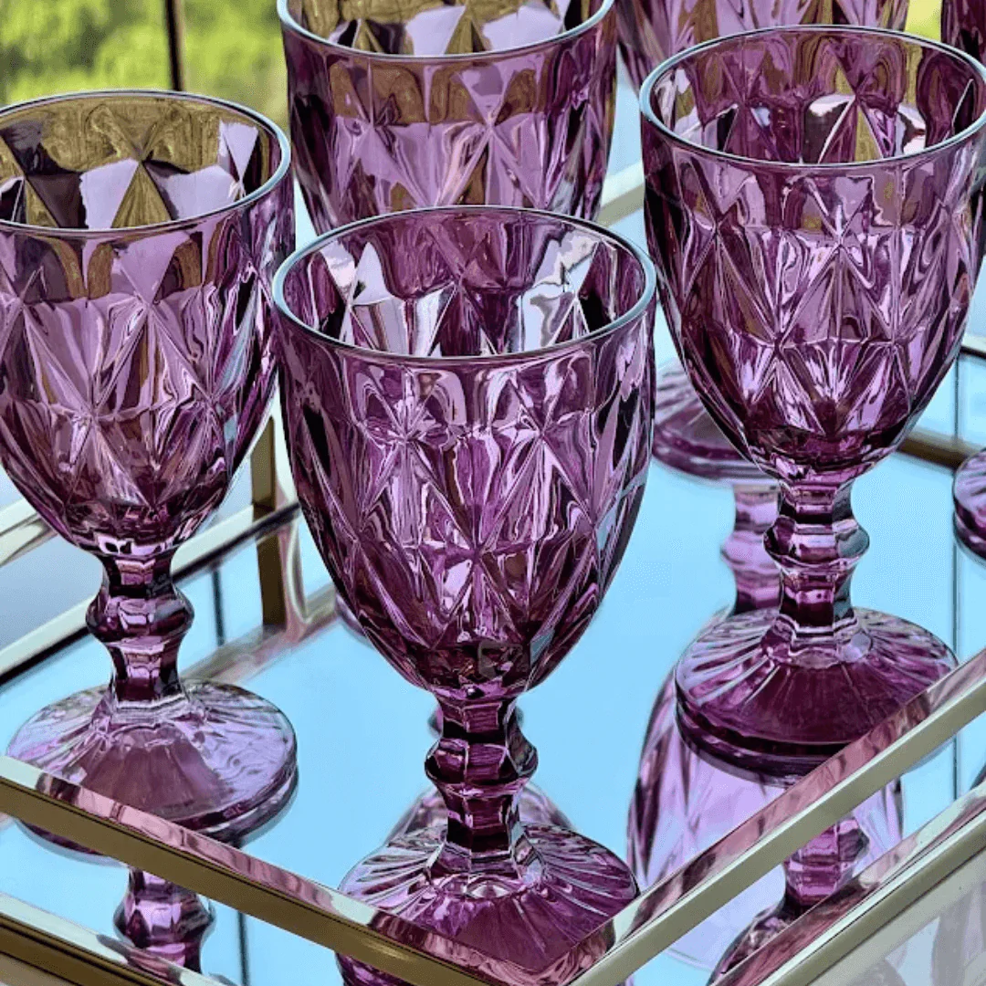 Jogo 6 Taças para Água de Vidro Diamond Lilás 325ml - Image 2