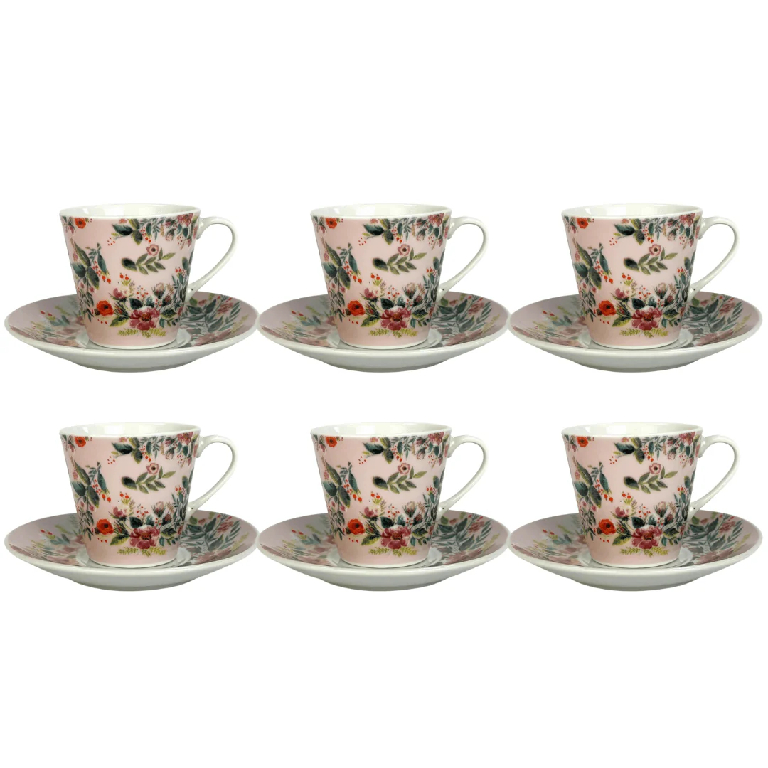 Jogo 6 Xicaras Bib Mood Coffe para Café com Pires Porcelana 90ml