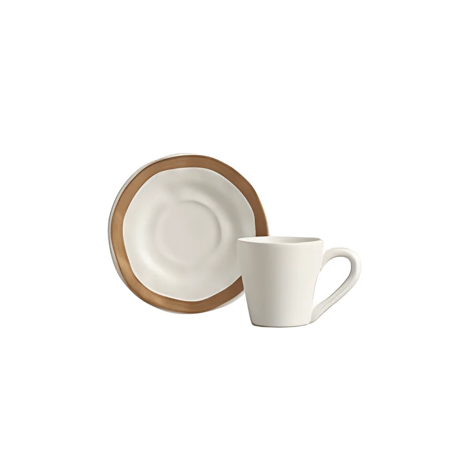 Jogo 6 Xícaras de Café Bege com Filete Amassada - Image 2