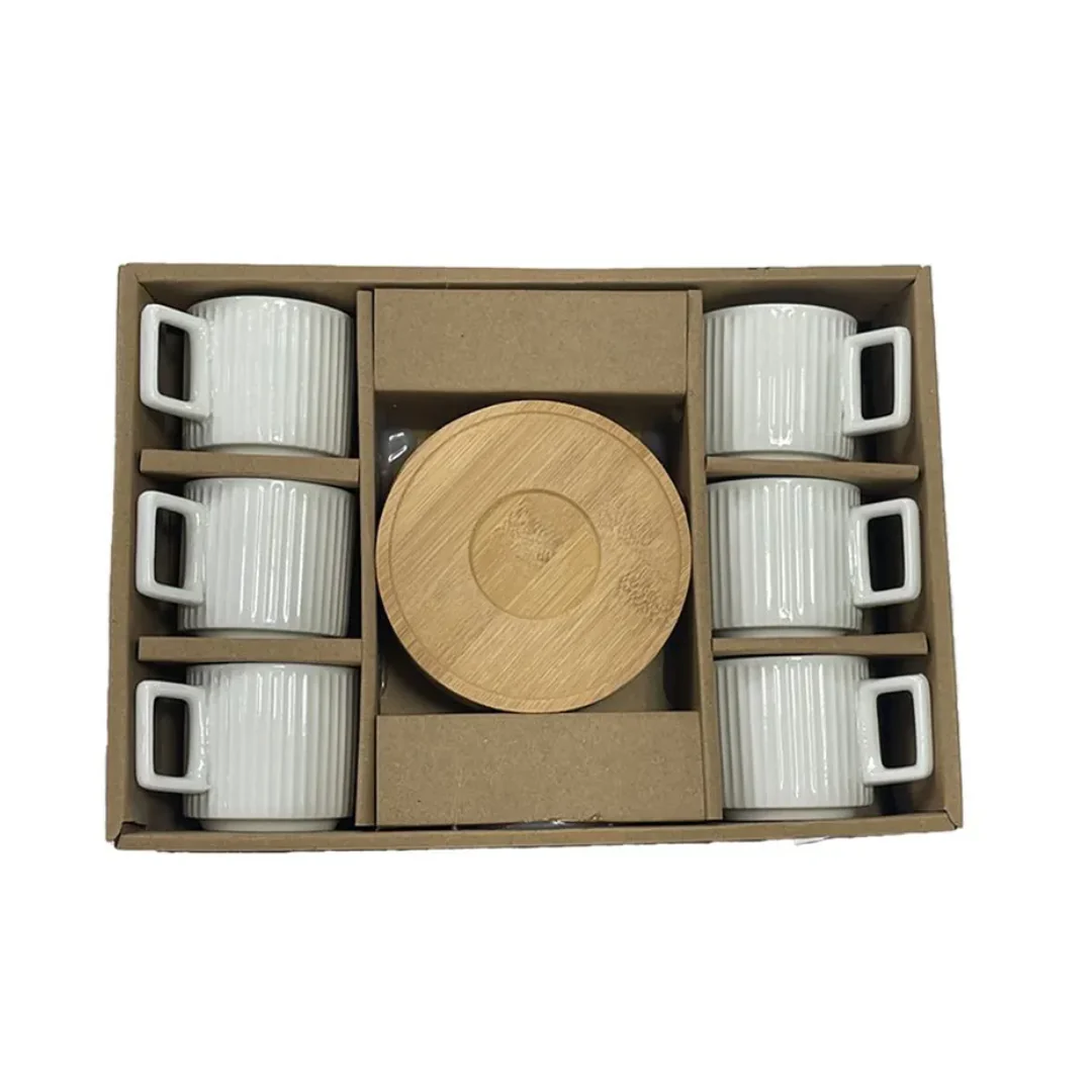 Jogo 6 Xicaras de Café Branca em Porcelana com Pires de Madeira 90ml - Image 7