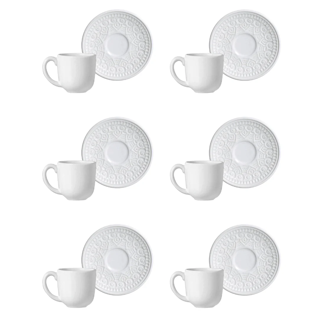 Jogo 6 Xícaras de Café com Pires Agra Branco 112ml