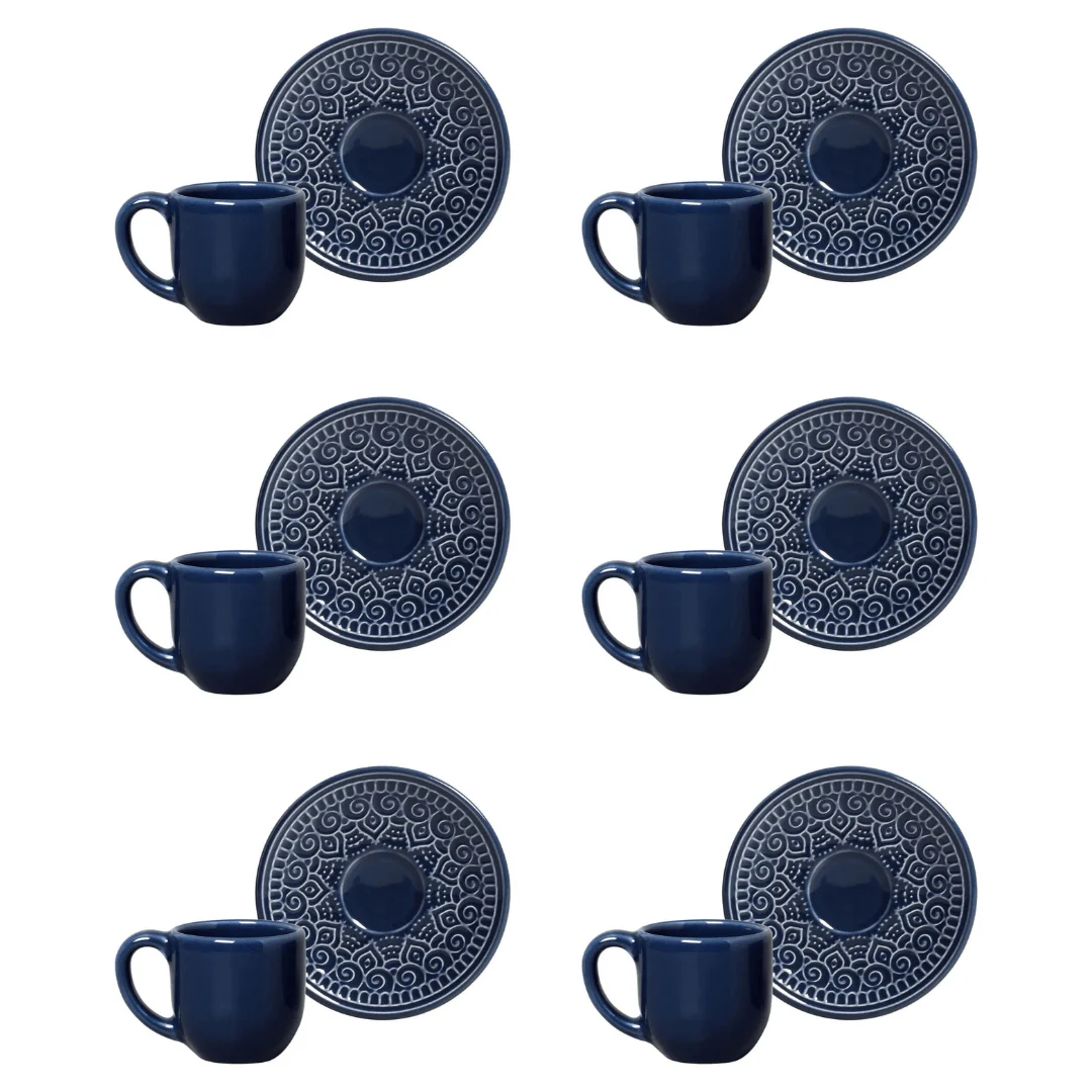 Jogo 6 Xícaras de Café com Pires Agra Deep Blue Azul 112ml