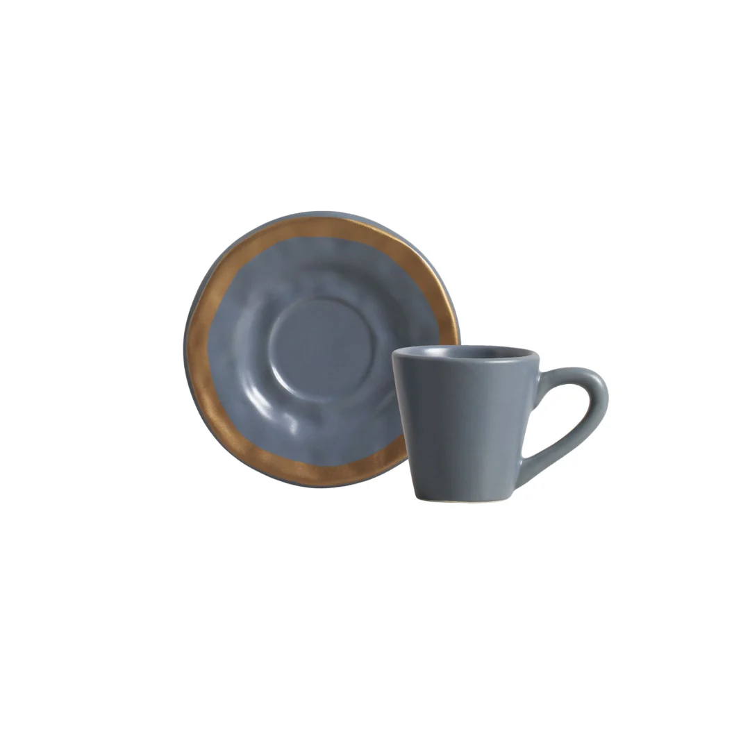 Jogo 6 Xicaras de Café com Pires Azul Filete Amassada 100ml - Image 2