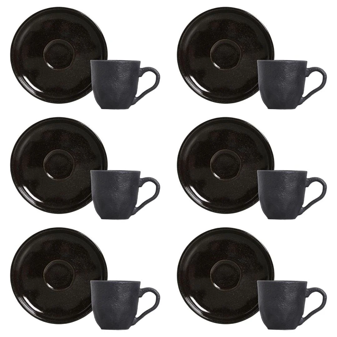 Jogo 6 Xícaras de Café com Píres Bio Black Sand 120ml