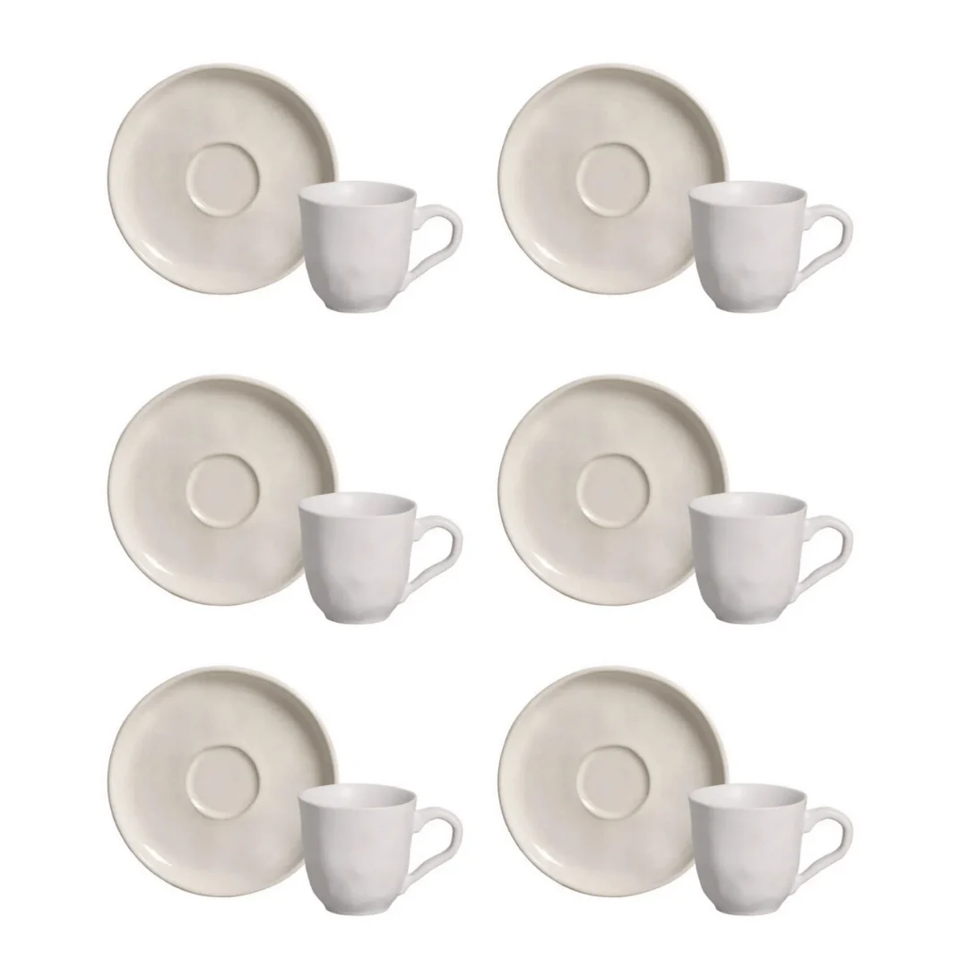 Jogo 6 Xicaras de Café com Píres Bio Clay Branca 120ml