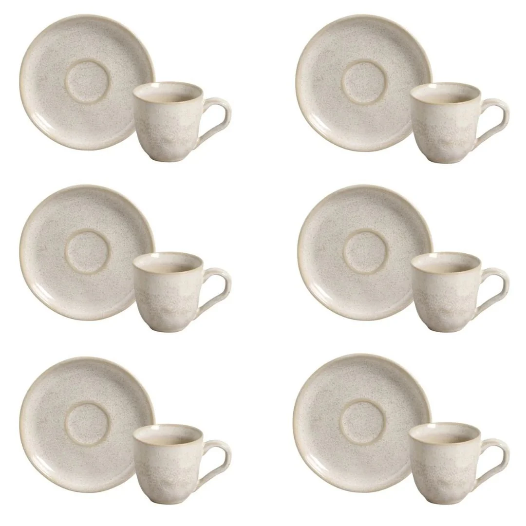 Jogo 6 Xícaras de Café com Píres Bio Latte Off White 120ml - Image 2