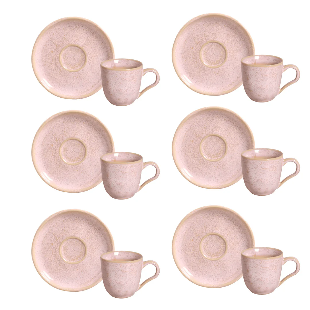 Jogo 6 Xícaras de Café com Pires Bio Litchi Rosa 120ml - Image 4
