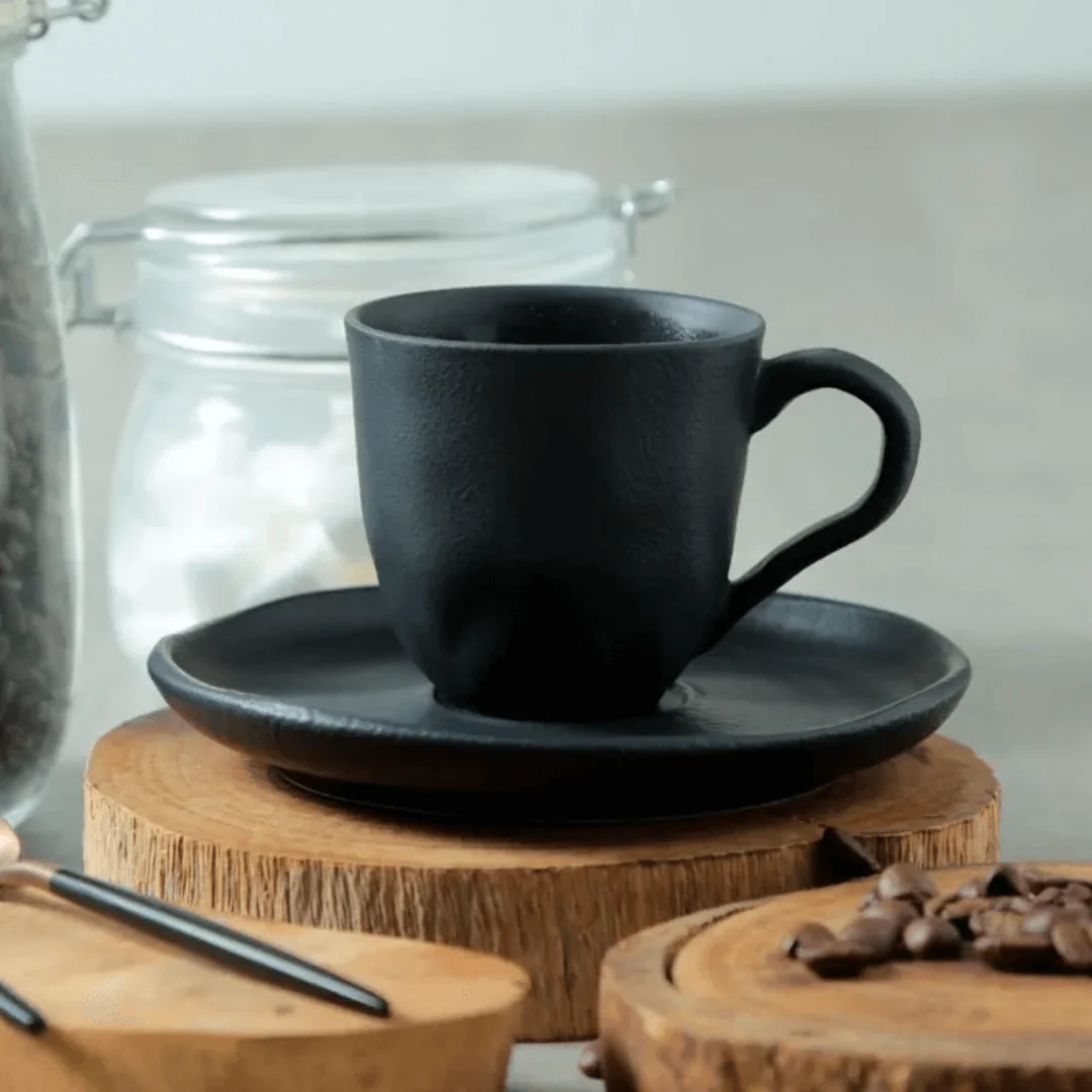 Jogo 6 Xícaras de Café com Pires Bio Preto Matte 120ml - Image 3