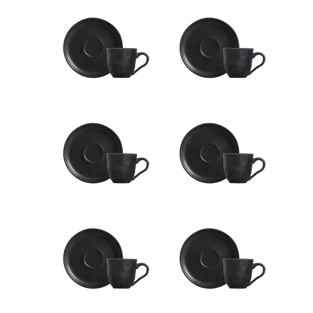 Jogo 6 Xícaras de Café com Pires Bio Preto Matte 120ml - Image 4