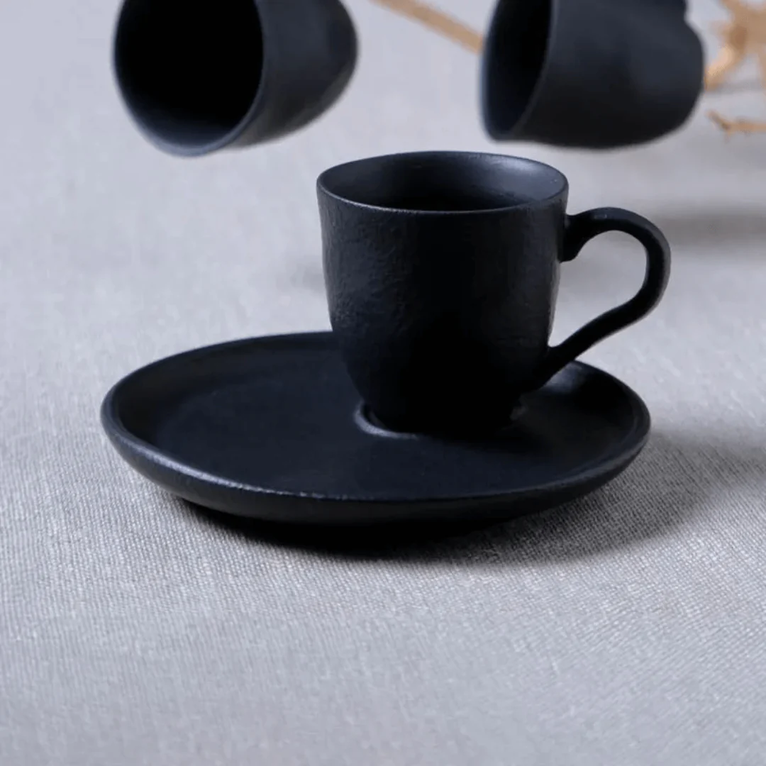 Jogo 6 Xícaras de Café com Pires Bio Preto Matte Descentralizado 70ml - Image 2