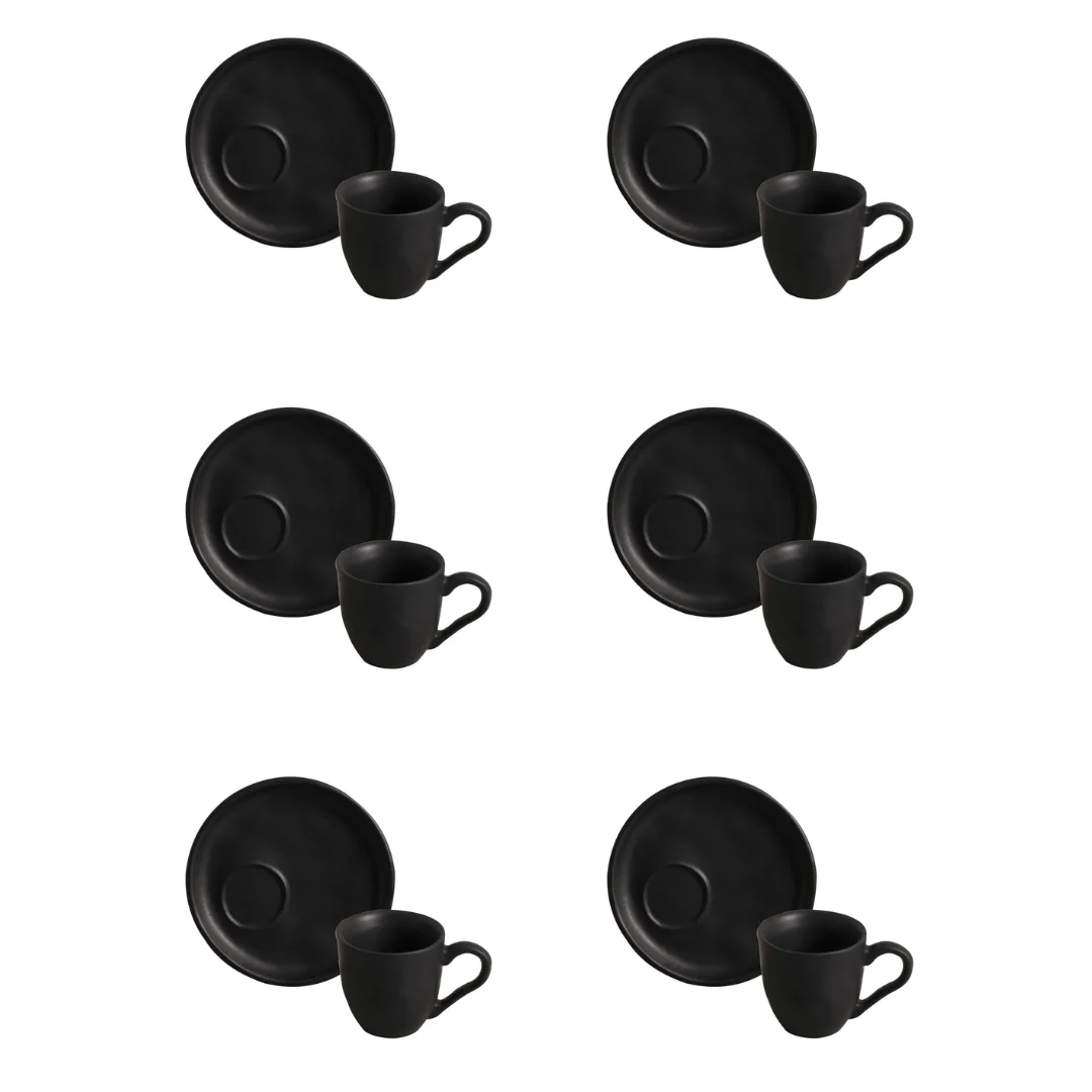 Jogo 6 Xícaras de Café com Pires Bio Preto Matte Descentralizado 70ml - Image 4