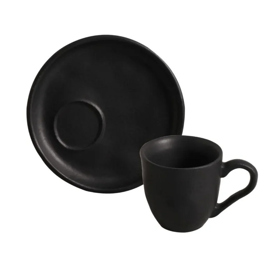 Jogo 6 Xícaras de Café com Pires Bio Preto Matte Descentralizado 70ml - Image 5