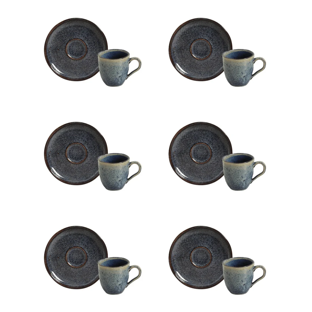 Jogo 6 Xícaras de Café com Pires Bio Titanium Azul Escuro 120ml