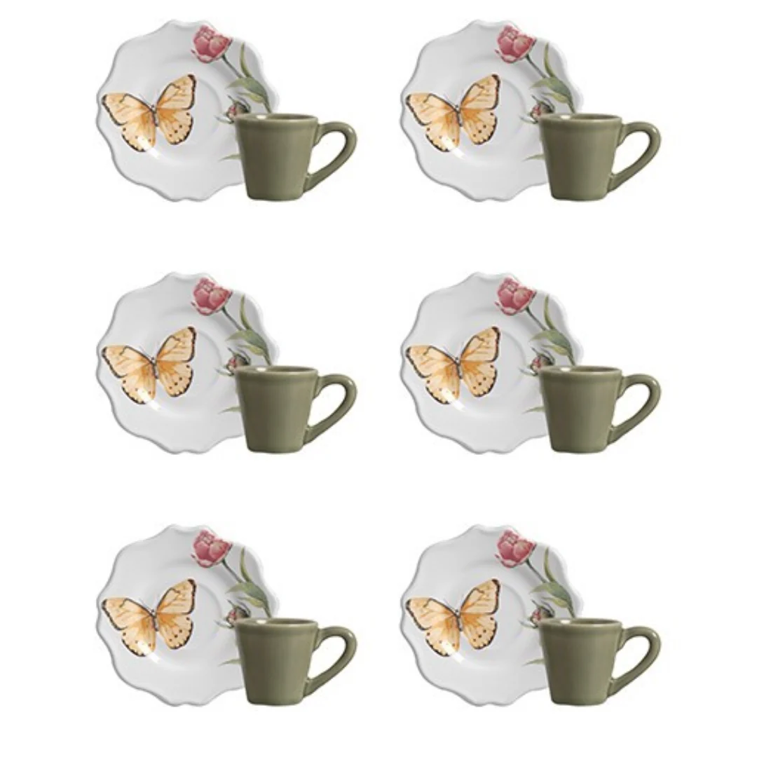 Jogo 6 Xicaras de Café com Pires Butterfly 100ml - Image 2