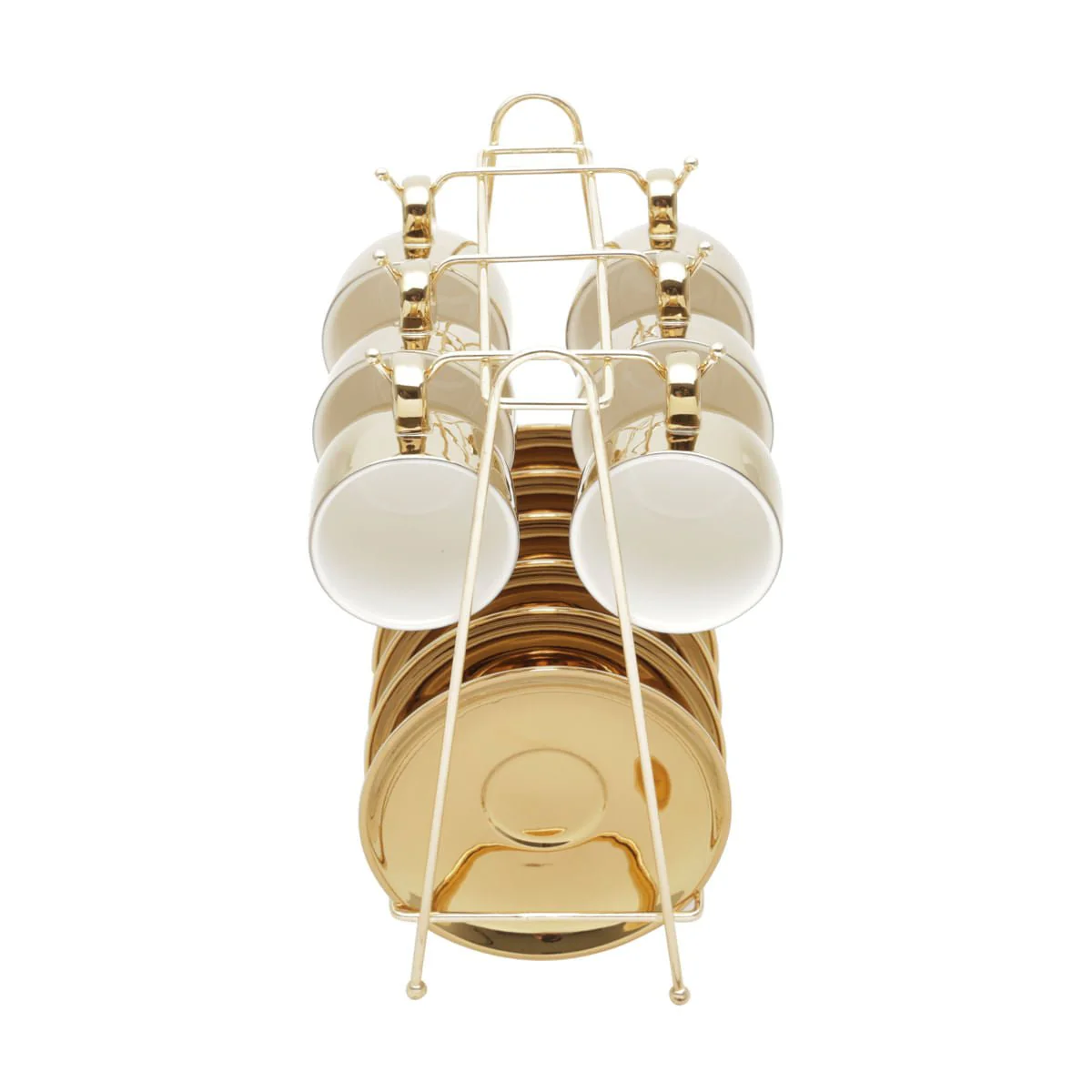 Jogo 6 Xícaras de Café com Pires em Porcelana Branco e Dourado com Suporte 90ml - Image 2