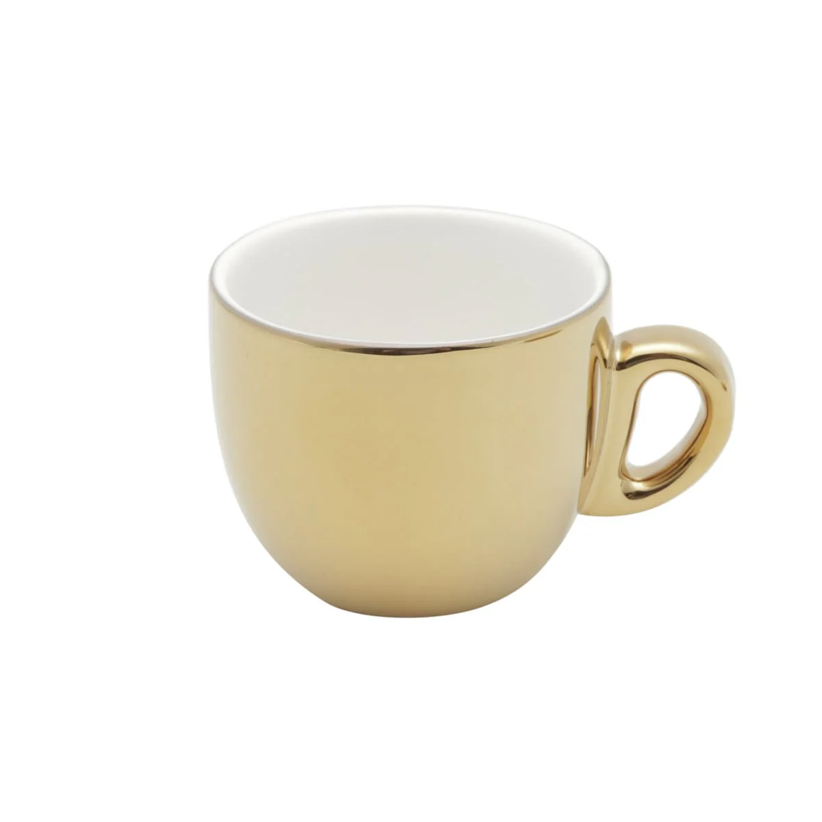 Jogo 6 Xícaras de Café com Pires em Porcelana Branco e Dourado com Suporte 90ml - Image 4